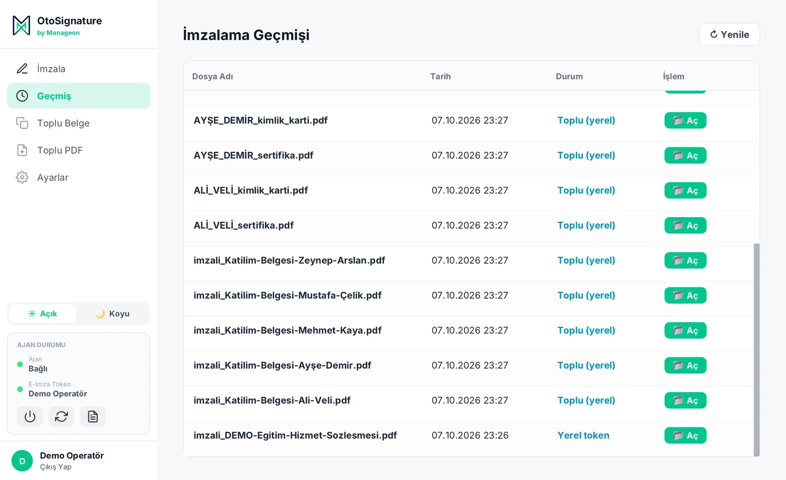 İmzalama geçmişi